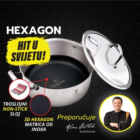 Berlinger Haus Hexagon (3D inox matrica) non-stick lonac s poklopcem