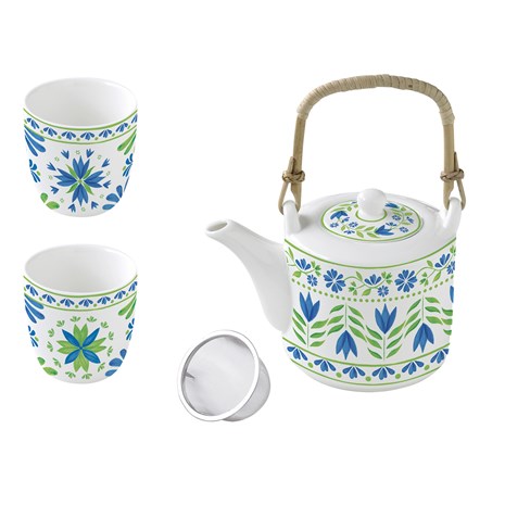 Easy Life Flowers Garden čajnik s infuzorom i šalicama, set za 2 osobe
